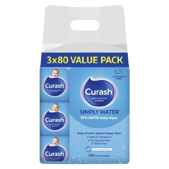 Curash Water Wipes Pk 3 x 80