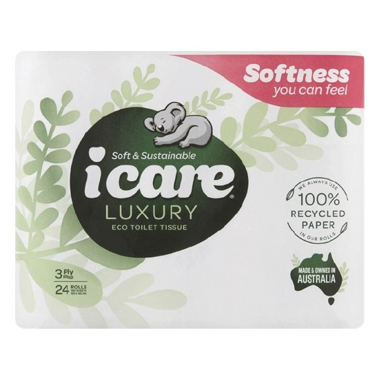 Icare 100% Recycled Toilet Tissues 3 Ply 180 Sheets Pk 24
