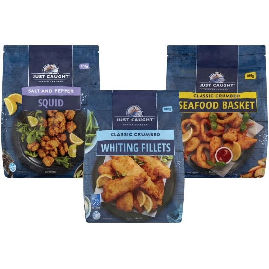 Just Caught Crumbed or Battered Frozen Seafood 500-800g – Excludes Just Caught Crunchy Battered Whiting Fillets 800g – From the Freezer
