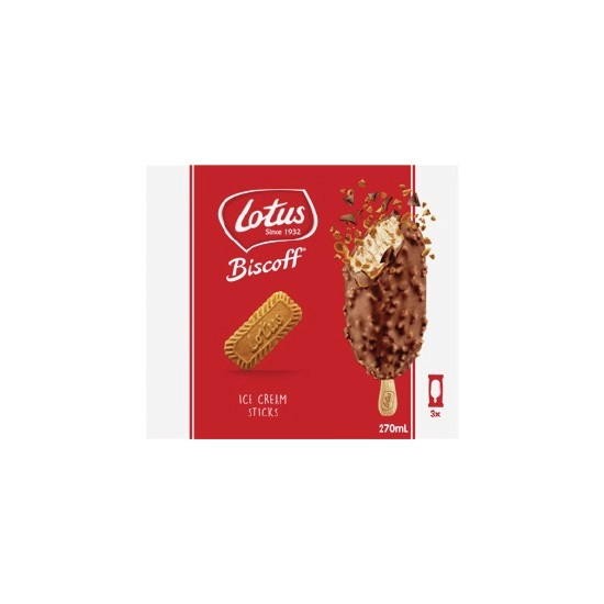 NEW Lotus Biscoff Ice Cream Sticks 270ml Pk 3 – From the Freezer