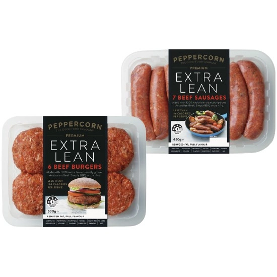 Peppercorn Extra Lean Beef Burgers or Sausages 450-500g