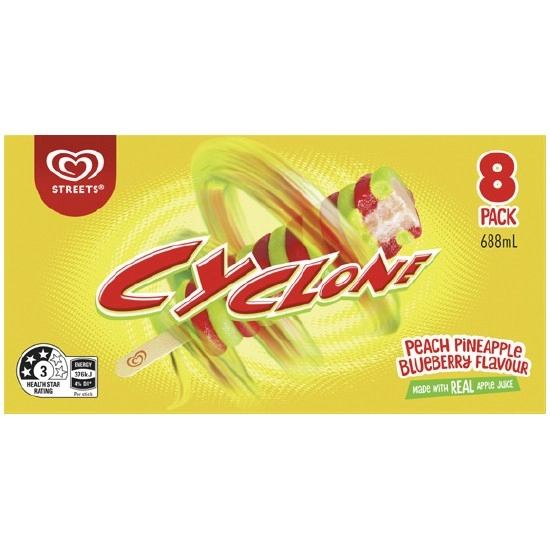 Streets Calippo 575ml Pk 10 or Streets Cyclone 688ml Pk 8 – From the Freezer
