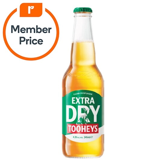 Tooheys Extra Dry Lager Bottles 24x345ml