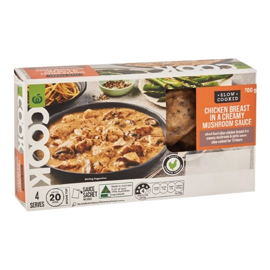 Woolworths COOK Slow Cooked RSPCA Approved Chicken Breast in Creamy Mushroom Sauce 700g