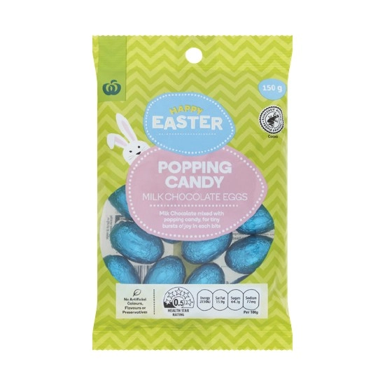 Woolworths Easter Popping Candy Milk Chocolate Eggs 150g