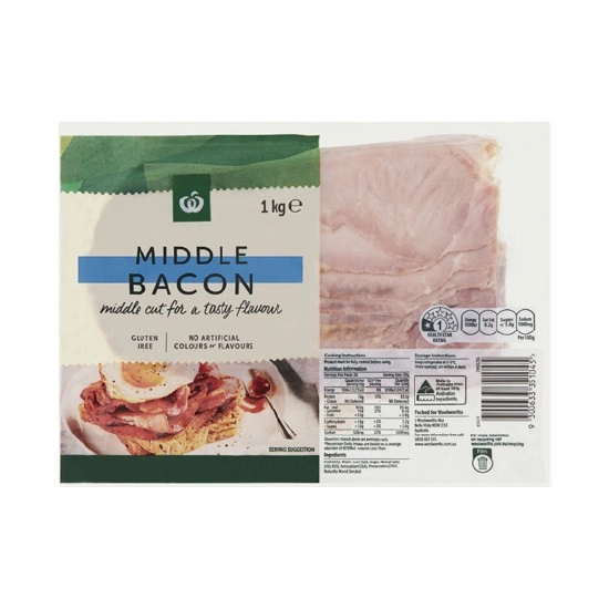 Woolworths Shortcut or Middle Bacon 1 kg – From the Fridge