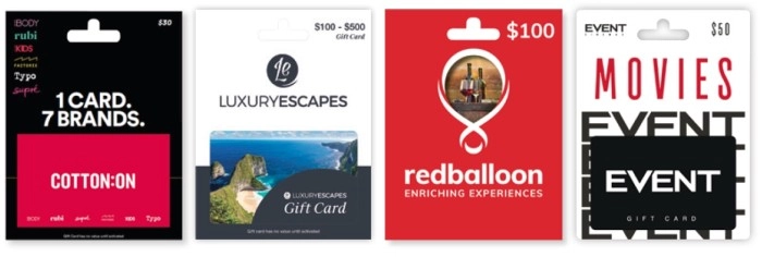 10% OFF Cotton On, RedBalloon, Luxury Escapes and Event Cinemas Gift Cards