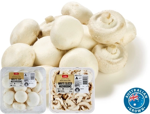 Coles Australian White Cup or Sliced Mushrooms 500g Pack