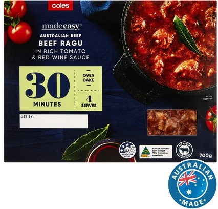 Coles Made Easy Slow Cooked Beef Ragu in Tomato Sauce 700g