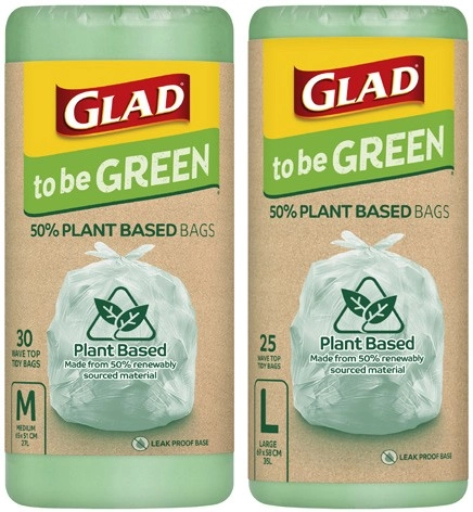 Glad To Be Green Plant Based Kitchen Tidy Bags Medium 30 Pack or Large 25 Pack