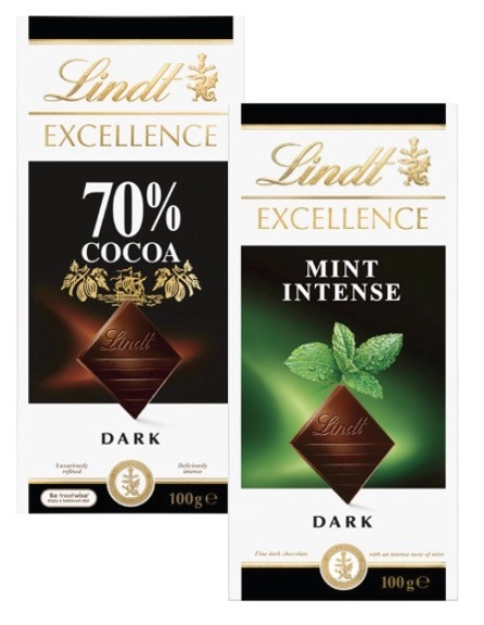 Lindt Excellence or Lindor Block Chocolate 80g-100g