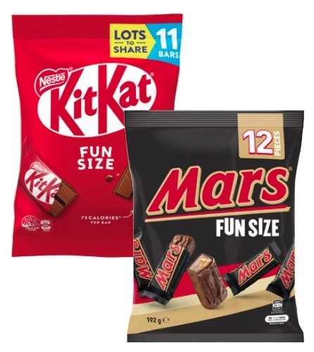 Mars Chocolate Fun Size 132g-192g or Nestlé Chocolate Fun Pack 127g-158g or Skittles Fun Size 180g