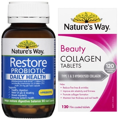 Nature's Way Restore Probiotic Daily Health 90 Pack or Beauty Collagen 120 Pack