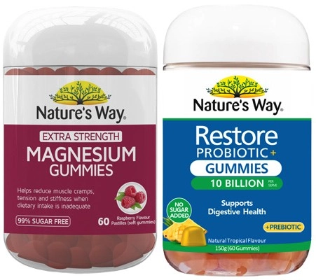 Nature's Way Restore Probiotic Gummies or Extra Strength Magnesium Gummies 60 Pack