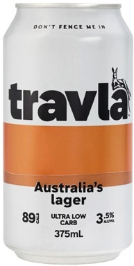 Travla Mid Strength Lager Cans 24x375mL