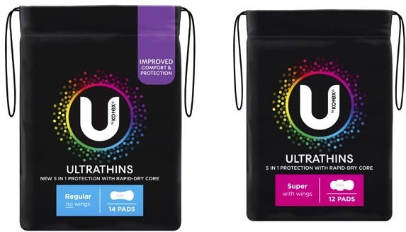 U By Kotex Pads Ultra Thin Pads with Wings Regular 14 Pack or Super 12 Pack