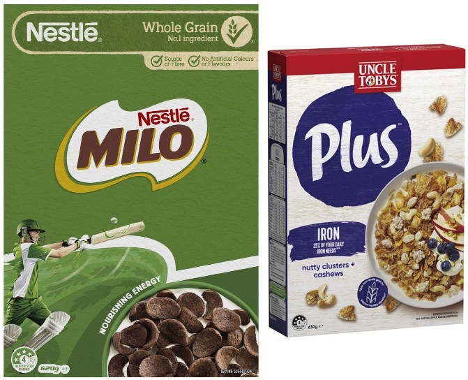Uncle Tobys Plus 565g-705g or Nestlé Milo Cereal 620g