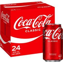 Coca - Cola Classic  Soft Drink Multipack Cans 375ml X 24 Pack