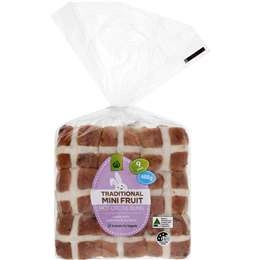 Woolworths Traditional Mini Hot Cross Buns 9 Pack