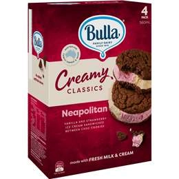 Bulla Creamy Classics Ice Cream Sandwich Neapolitan 4 Pack