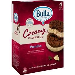 Bulla Creamy Classics Ice Cream Sandwich Vanilla 4 Pack