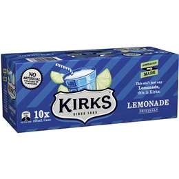 Kirks Lemonade Soft Drink Multipack Cans 375ml X10 Pack