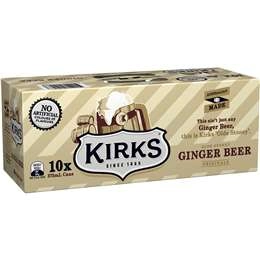 Kirks Ginger Beer Soft Drink Multipack Cans 375ml X10 Pack
