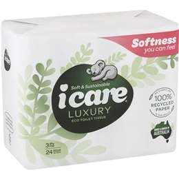 Icare 100% Recycled Toilet Tissue 3 Ply 180 Sheets 24 Pack
