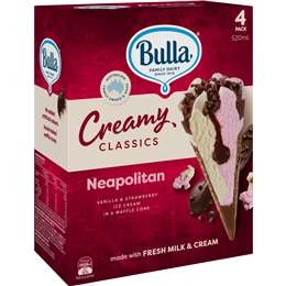Bulla Creamy Classics Neapolitan Cones 4 Pack