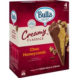 Bulla Creamy Classics Cones Choc Honeycomb 4 Pack