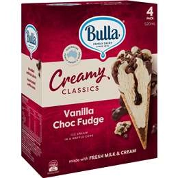 Bulla Creamy Classics Cones Vanilla Fudge 4 Pack