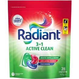 Radiant Active Clean Liquid Laundry Capsules Detergent Washing 28 Pack
