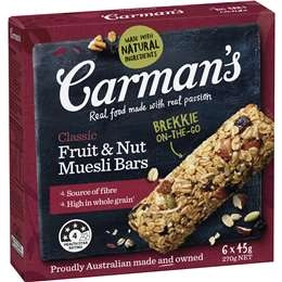 Carman's Classic Fruit & Nut Muesli Bars 6 Pack