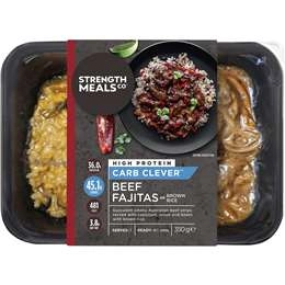 Strength Meals Co High Protein Beef Fajitas With Brown Rice 350g