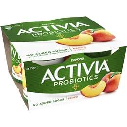 Activia Danone Probiotic Yoghurt No Added Sugar Peach 125g X 4 Pack