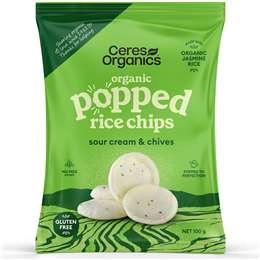 Ceres Organics Popped Rice Chips Sour Cream & Chives 100g