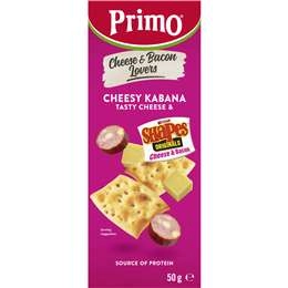 Primo Kabana Tasty Cheese & Arnott Cheese & Bacon Lovers Shapes 50g