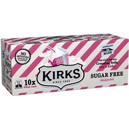 Kirks Creaming Soda Sugar Free Soda Soft Drink Multipack Cans 375ml X10 Pack
