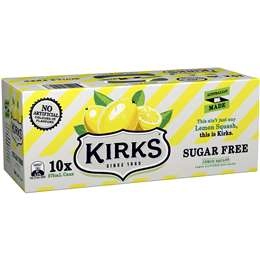 Kirks Sugar Free Lemon Squash Soft Drink Multipack Cans 375ml X10 Pack