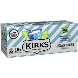 Kirks Sugar Free Lemonade Soft Drink  Multipack Cans 375ml X10 Pack