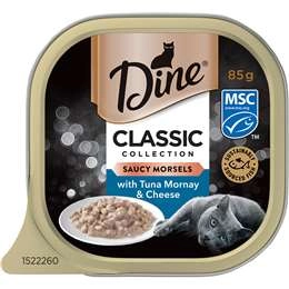 Dine Saucy Morsels With Tuna Mornay & Cheese Wet Cat Food Tray 85g