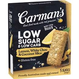 Carman's Low Sugar & Low Carb Lemon, White Choc & Coconut Slice 5 Pack