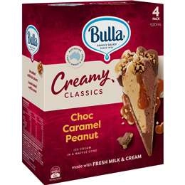 Bulla Creamy Classics Choc Caramel Peanut Ice Cream Cones 4 Pack