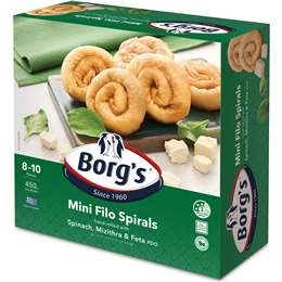Borg's Mini Filo Spirals Spinach Mizithra & Feta 450g