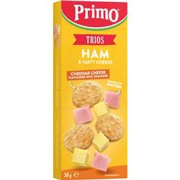 Primo Trios Ham & Tasty Cheese With Cheddar Cheese Crackers 50g