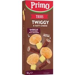 Primo Trios Twiggy Tasty Cheese & Barbeque Rice Crackers 50g