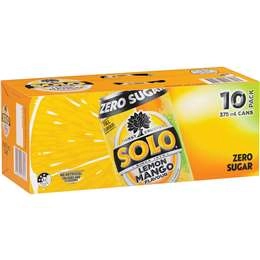 Solo Zero Sugar Lemon Mango Soft Drink Cans 375ml X 10 Pack