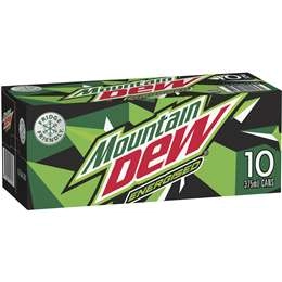 Mountain Dew Energised Soft Drink Multipack Cans 375ml X 10 Pack