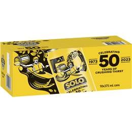 Solo Thirst Crusher Original Lemon Soft Drink Cans Multipack 375ml X 10 Pack