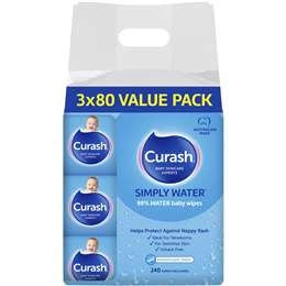 Curash Water Wipes  3x80 Pack